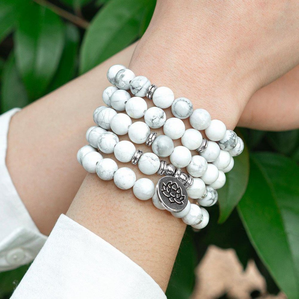 Genuine Howlite 108 Mala Beads Prayer Healing Meditation Bracelet Necklace Gift